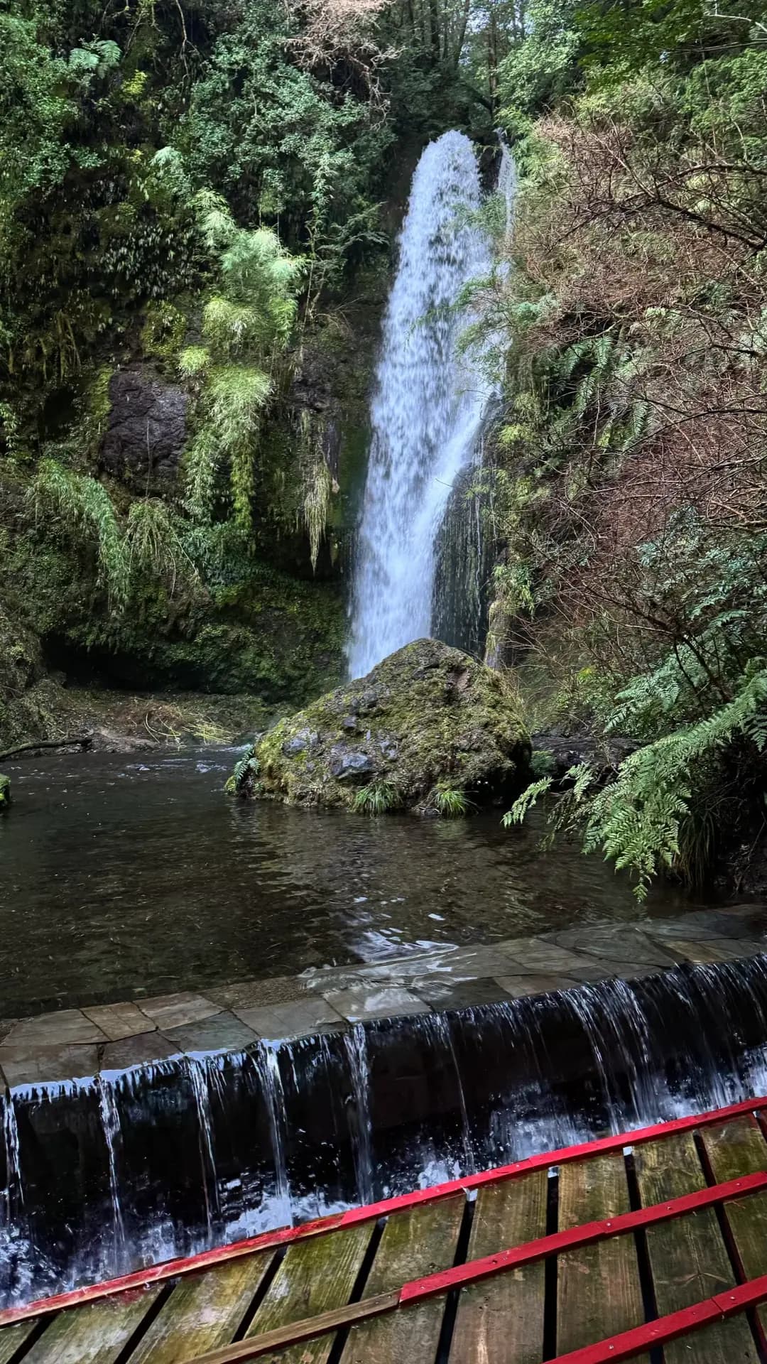 Vapeur s'élevant des piscines thermales dans le canyon étroit aux Termas Geométricas